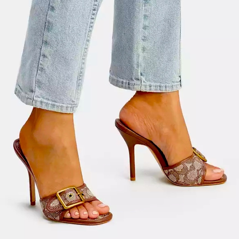 Coach Jacquard Buckle Mule heels
